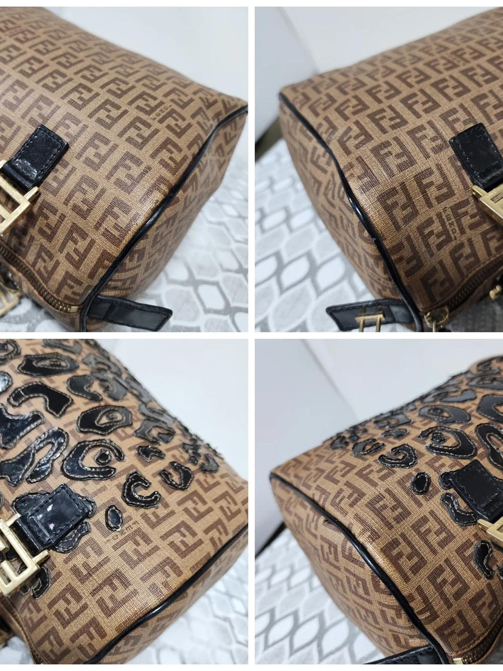 Fendi Zucchino Coated Canvas And Patent Leather Boston Bag Brown/Black